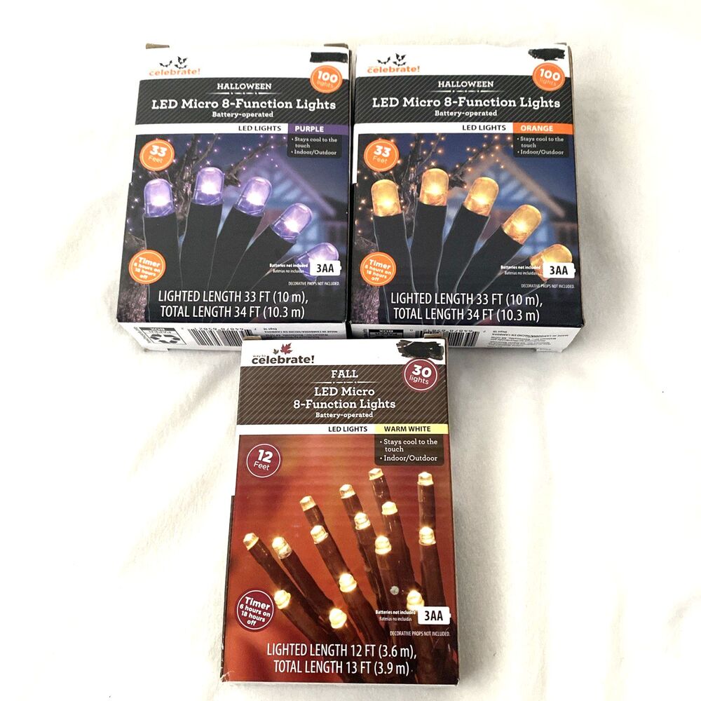 Holloween Led Micro Lights Purple Orange Indoor Outdoor Home Decoration 3 Pack